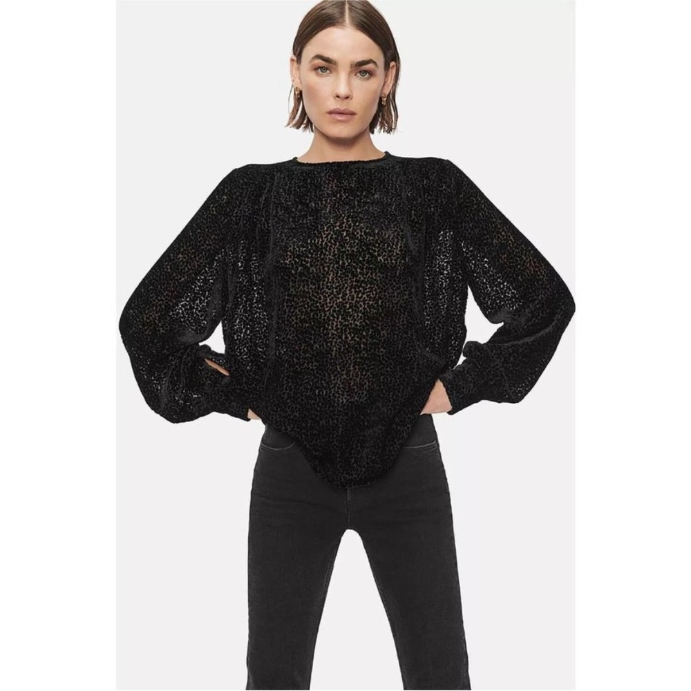 Anine Bing Debbie Burnout Velvet Silk Top Blouse Black size XS